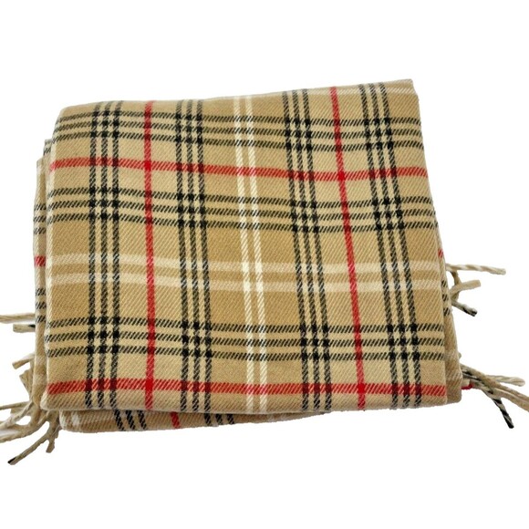 NEW Womens Camel Plaid Blanket Scarf Wrap Shawl Ruana 72" x 30" Fringed - Picture 1 of 5